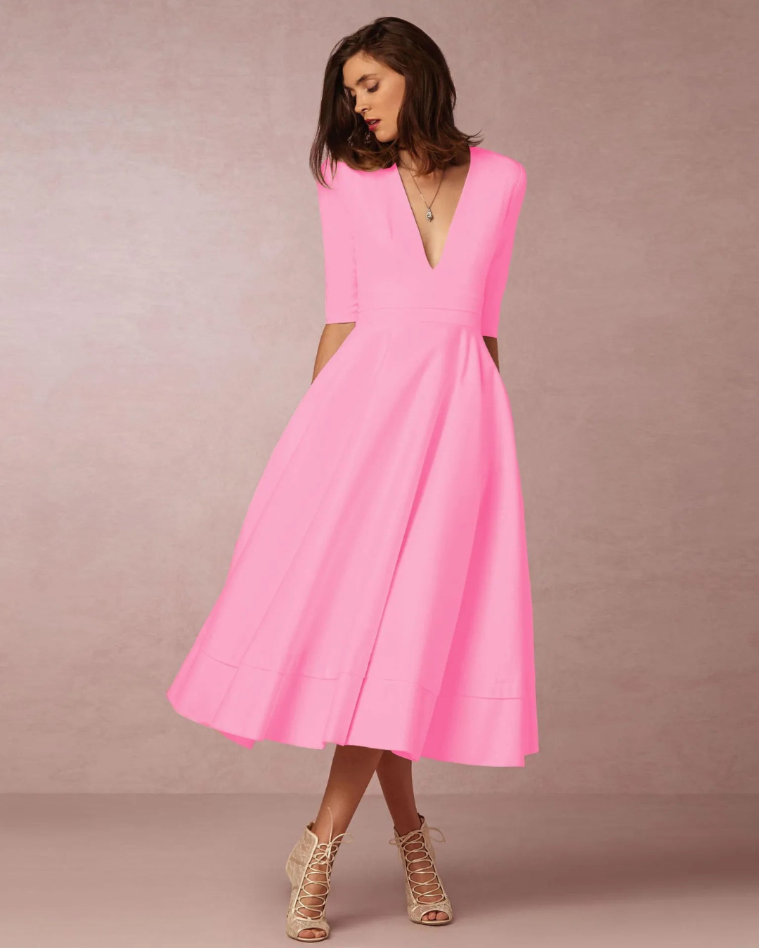 Damen Abend V-Ausschnitt Maxi Kleid