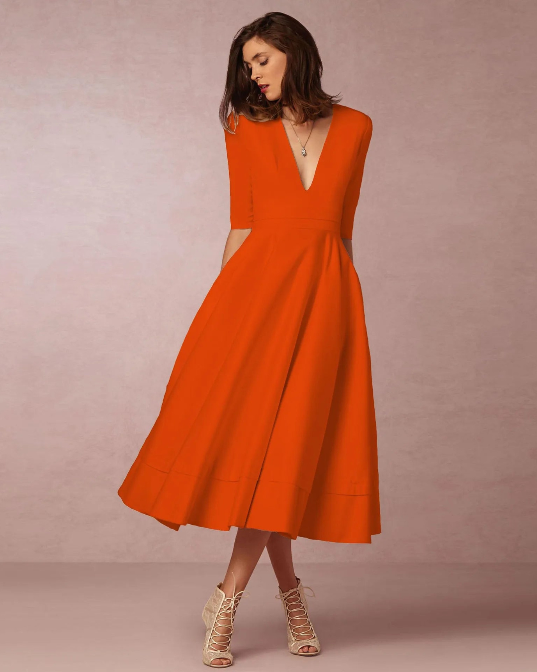 Damen Abend V-Ausschnitt Maxi Kleid