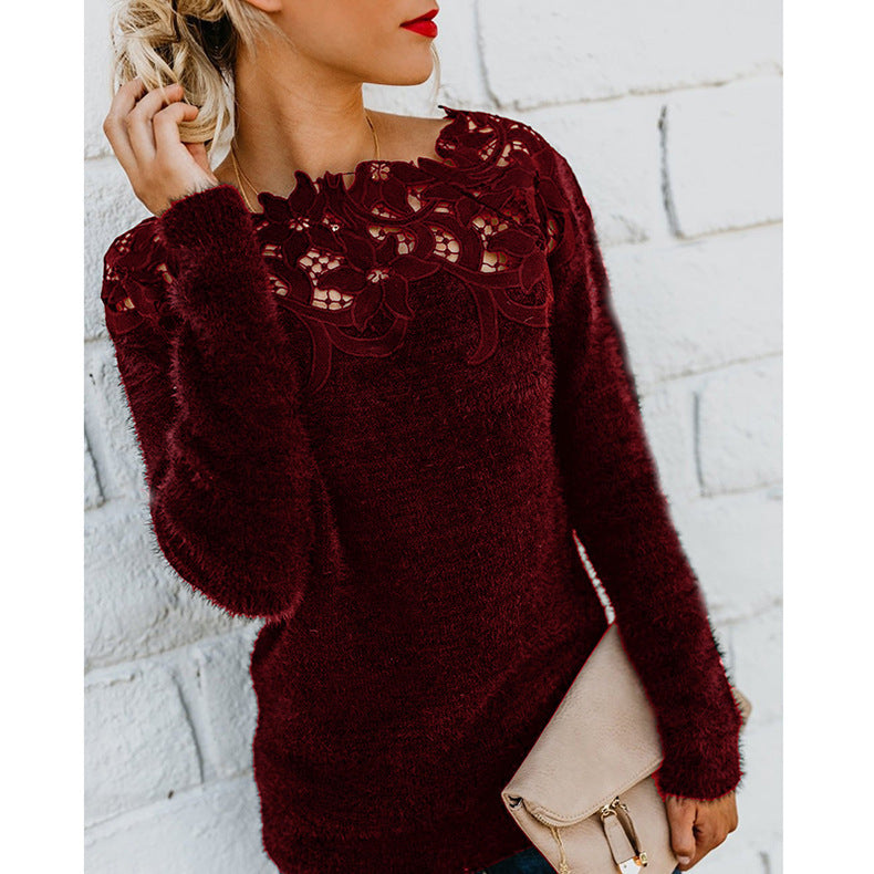 Pullover Mit Spitzenbesatz | Rundhalsausschnitt