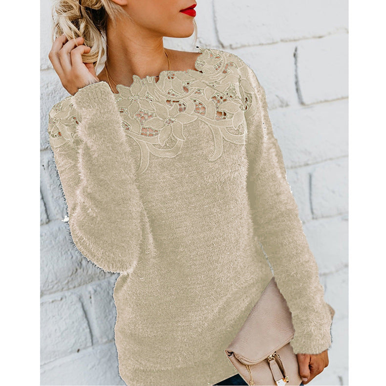Pullover Mit Spitzenbesatz | Rundhalsausschnitt