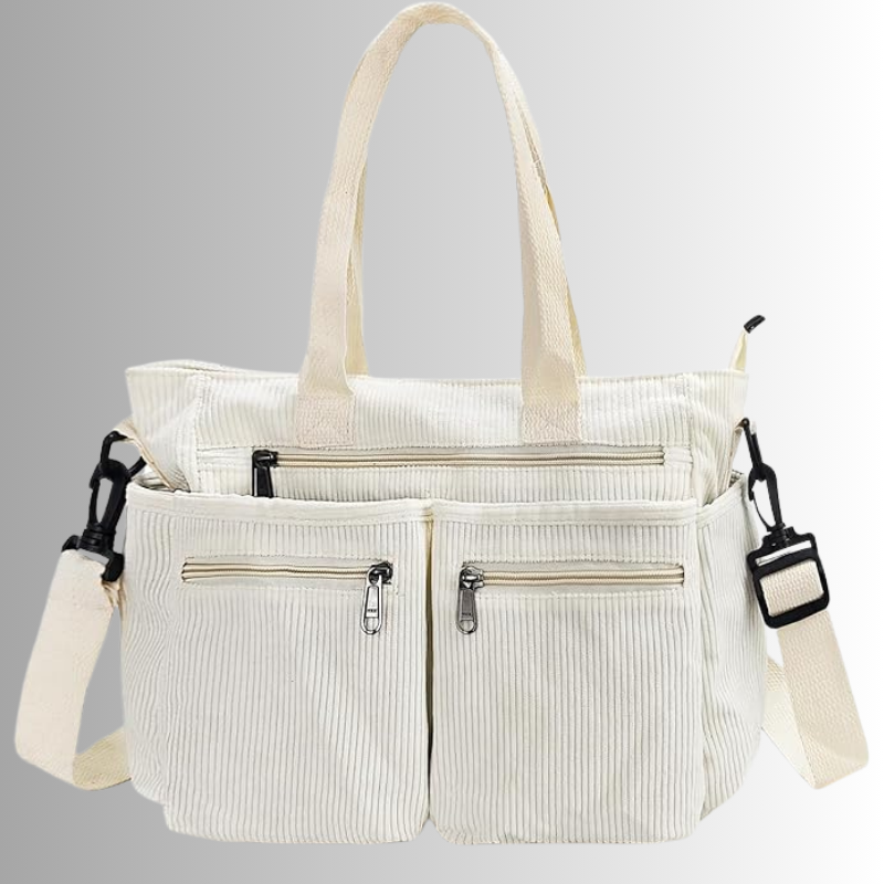 Stilvolles Schultertasche Cord mit Reißverschlusstaschen – Ansicht 4