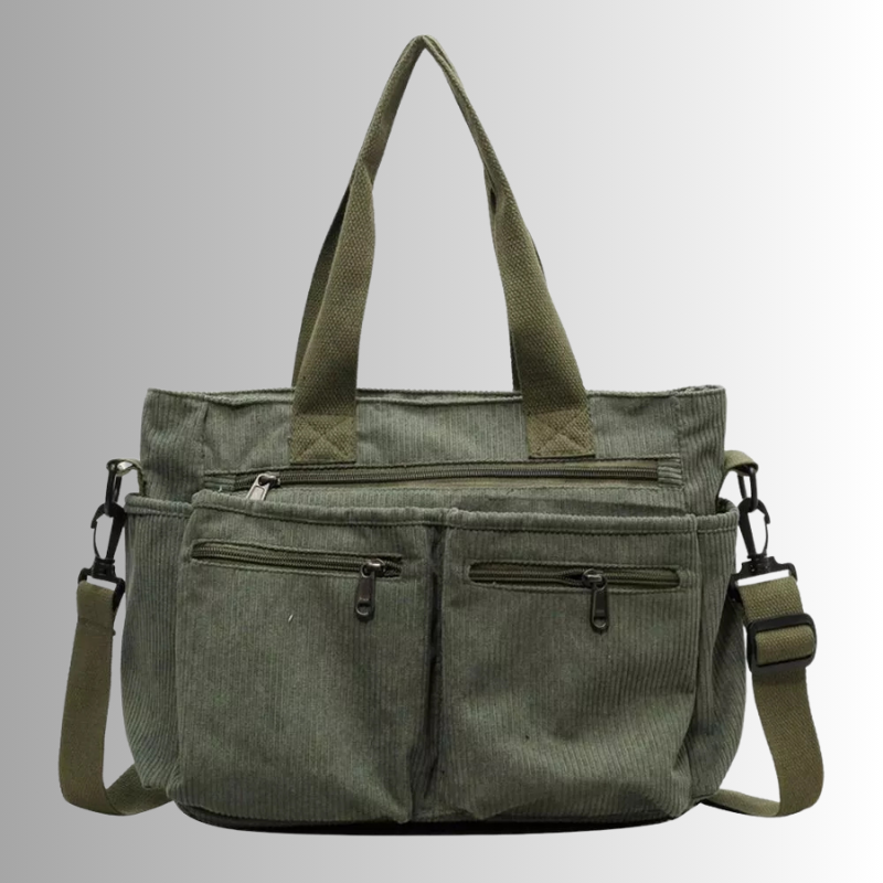 Stilvolles Schultertasche Cord mit Reißverschlusstaschen