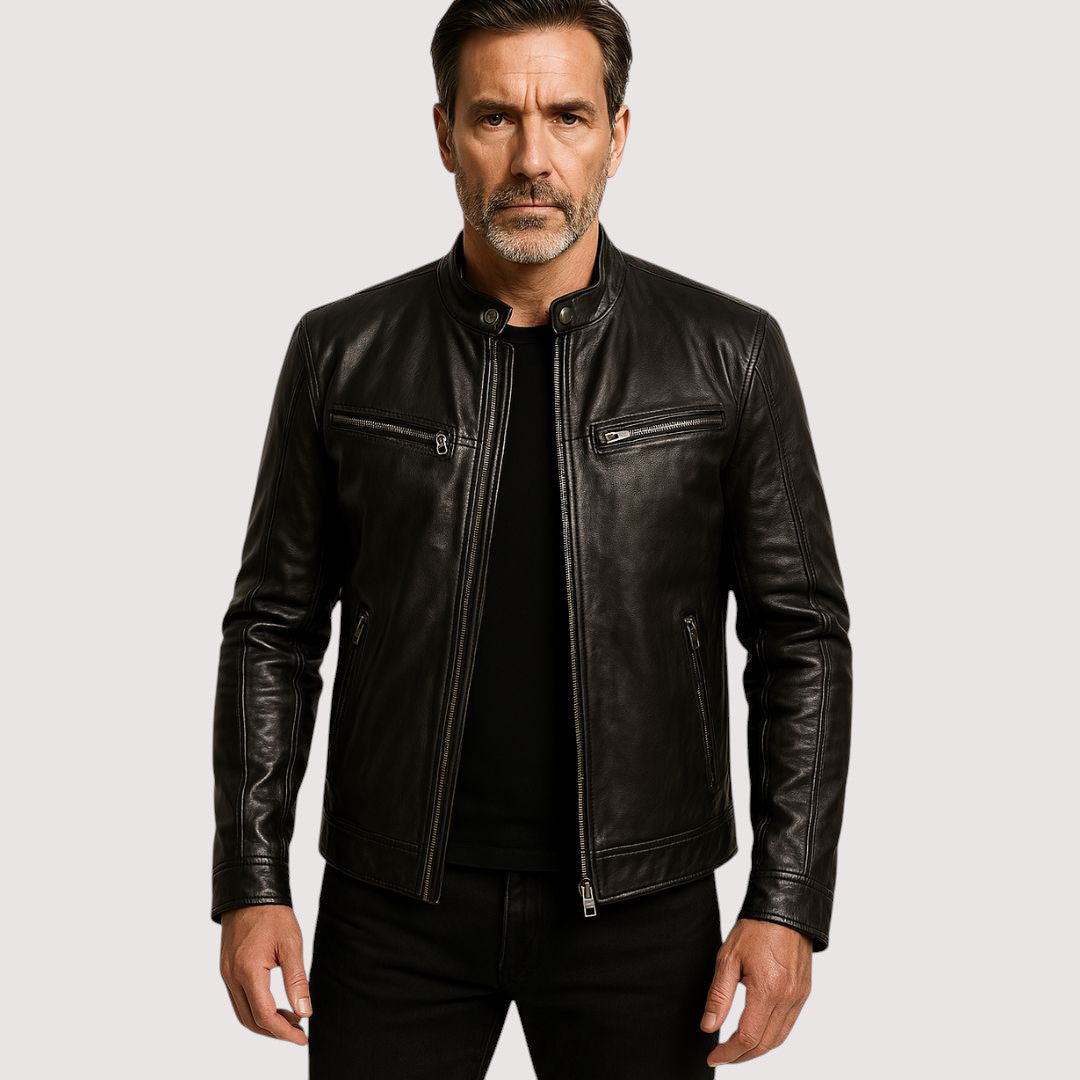 Herren-Lederjacke mit Stehkragen