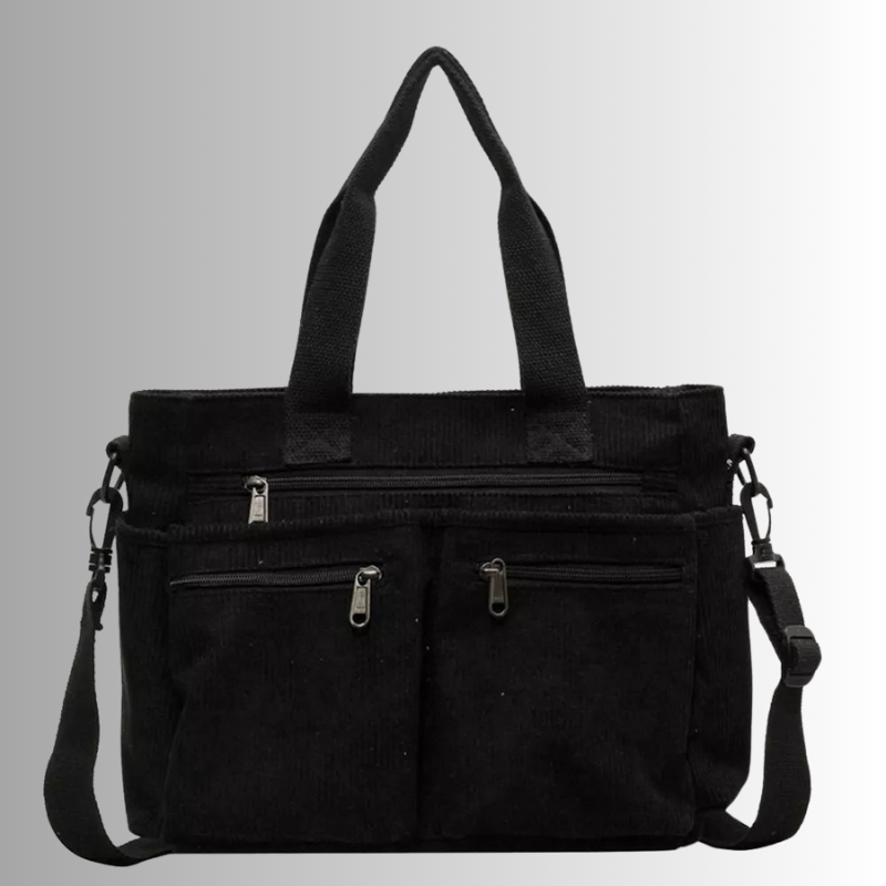 Stilvolles Schultertasche Cord mit Reißverschlusstaschen