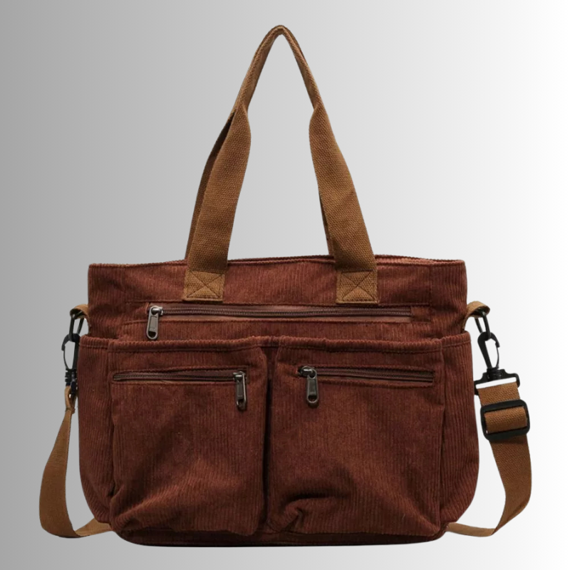 Stilvolles Schultertasche Cord mit Reißverschlusstaschen – Ansicht 6