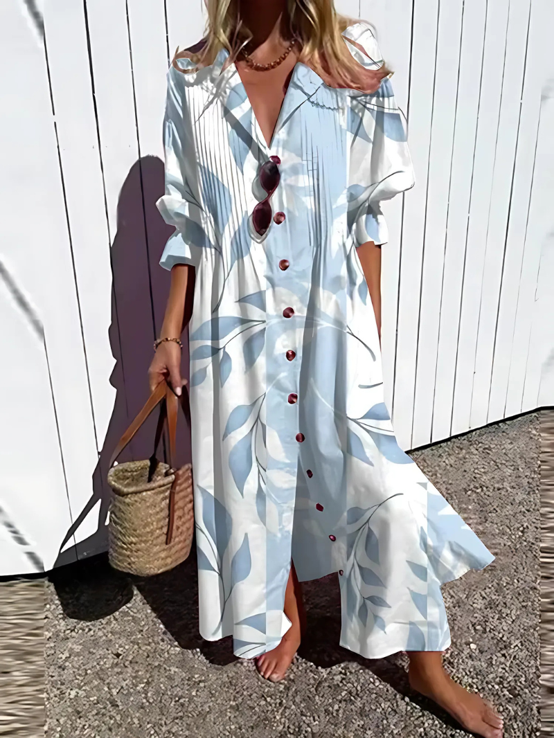 Damen Sommer Hemdblusen Maxi Kleid