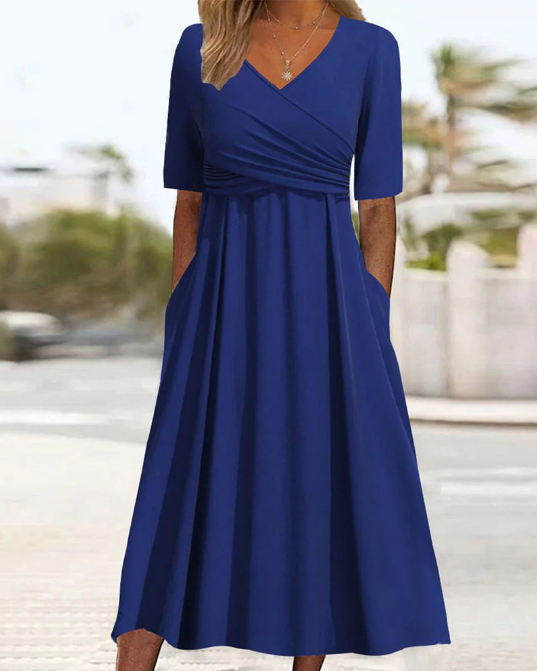Damen Wickel V-Ausschnitt Maxi Kleid