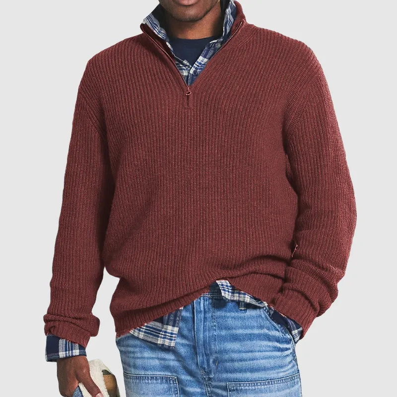 Strickpullover | Pullover Gerippter Mit Stehkragen Und Reißverschluss
