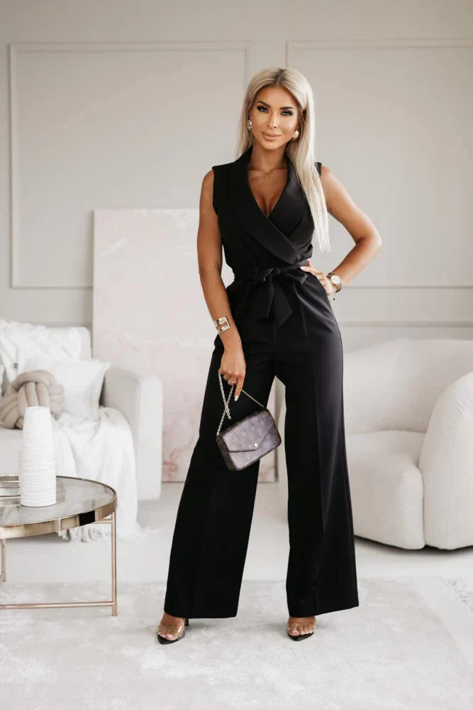 Damen Jumpsuit ärmellos mit Bindegürtel