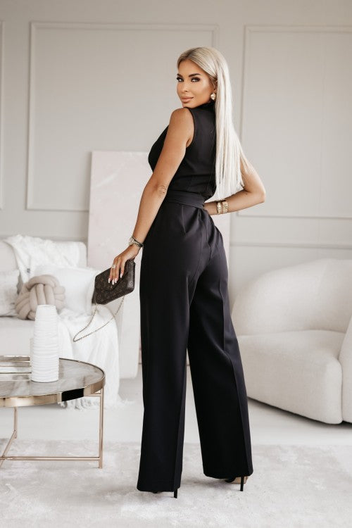 Damen Jumpsuit ärmellos mit Bindegürtel