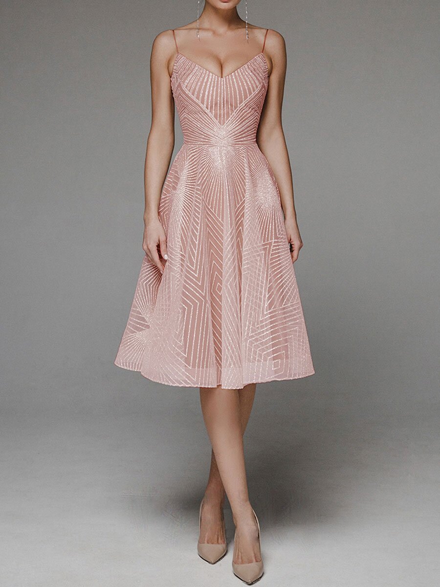 Elegantes A-Linien-Kleid Damen Midi Spaghettiträger