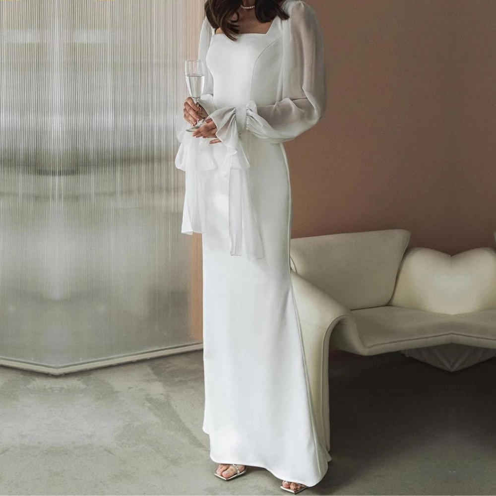 Damenkleid maxilang mit Puffärmeln