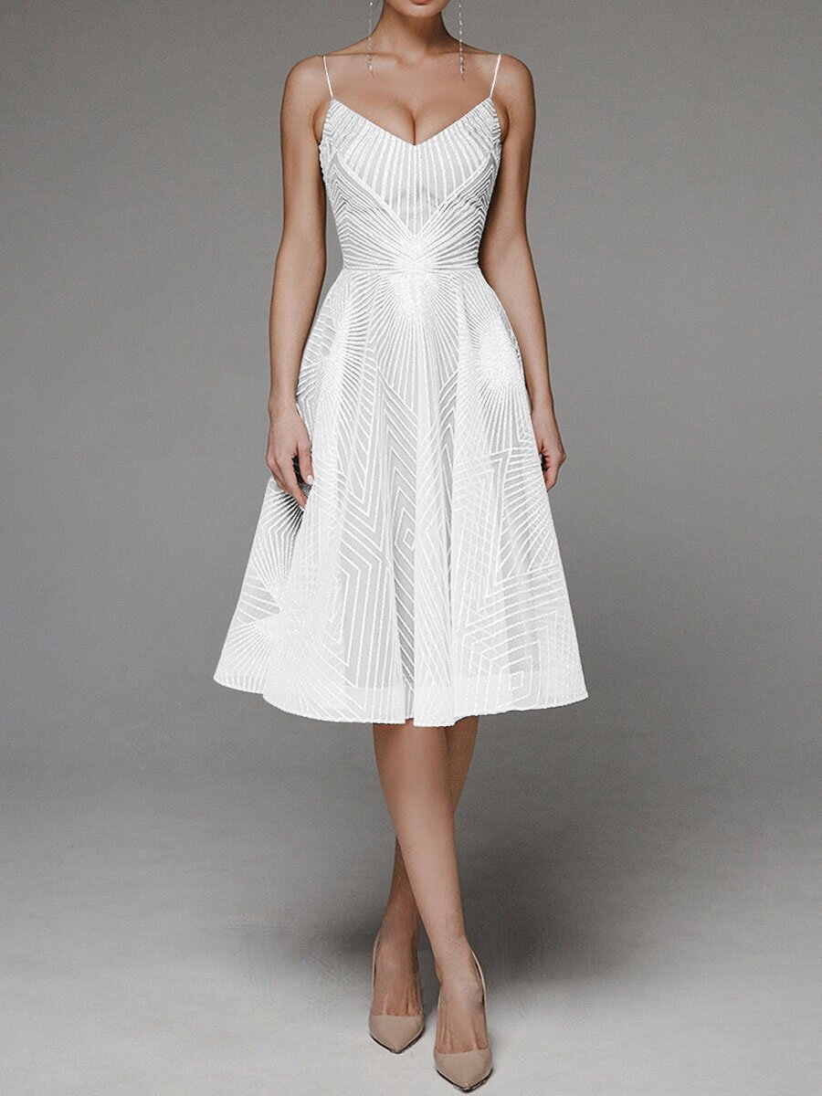 Elegantes A-Linien-Kleid Damen Midi Spaghettiträger