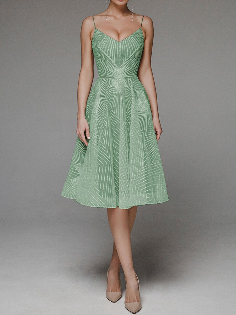 Elegantes A-Linien-Kleid Damen Midi Spaghettiträger