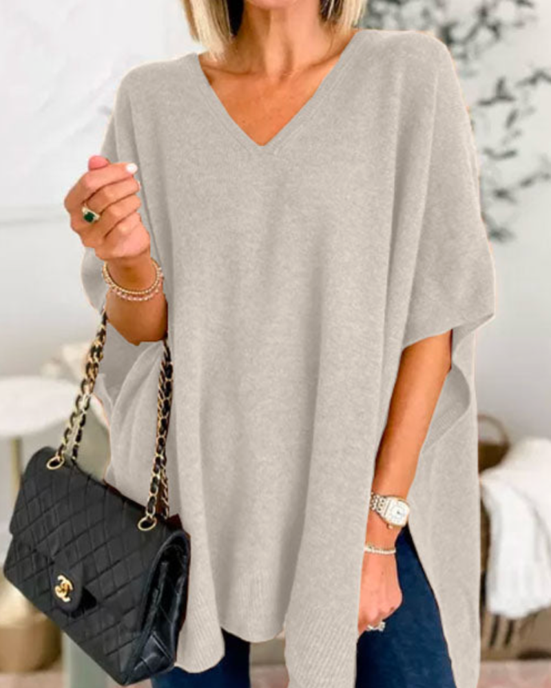 Poncho Pullover | Strickpullover V Ausschnitt Lockerer Schnitt