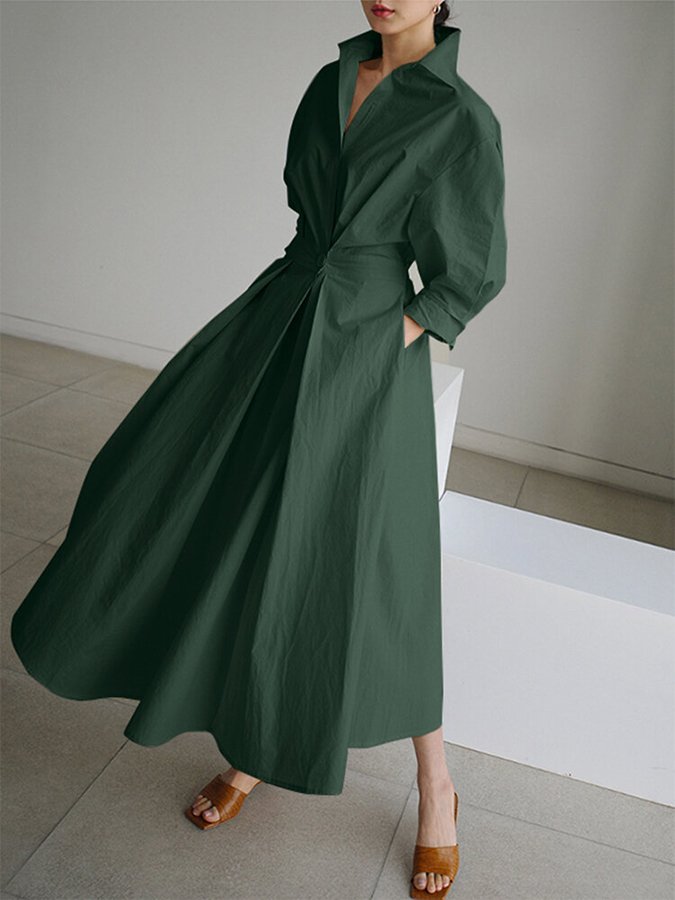 Stilvolles Damen Maxikleid langarm mit Hemdkragen – Ansicht 8