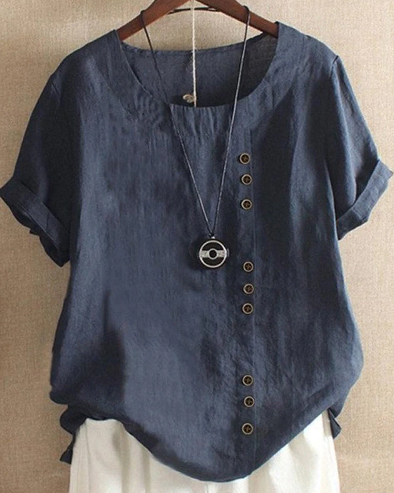 Damenbluse kurzarm mit Zierknöpfen