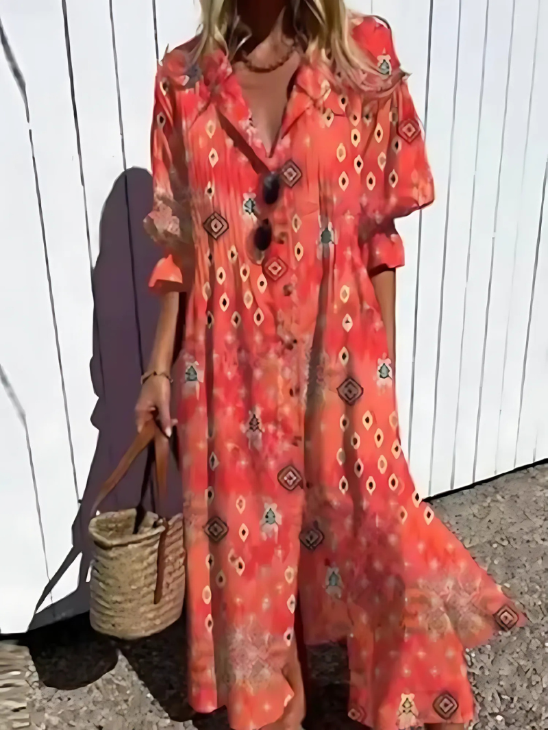 Damen Sommer Hemdblusen Maxi Kleid