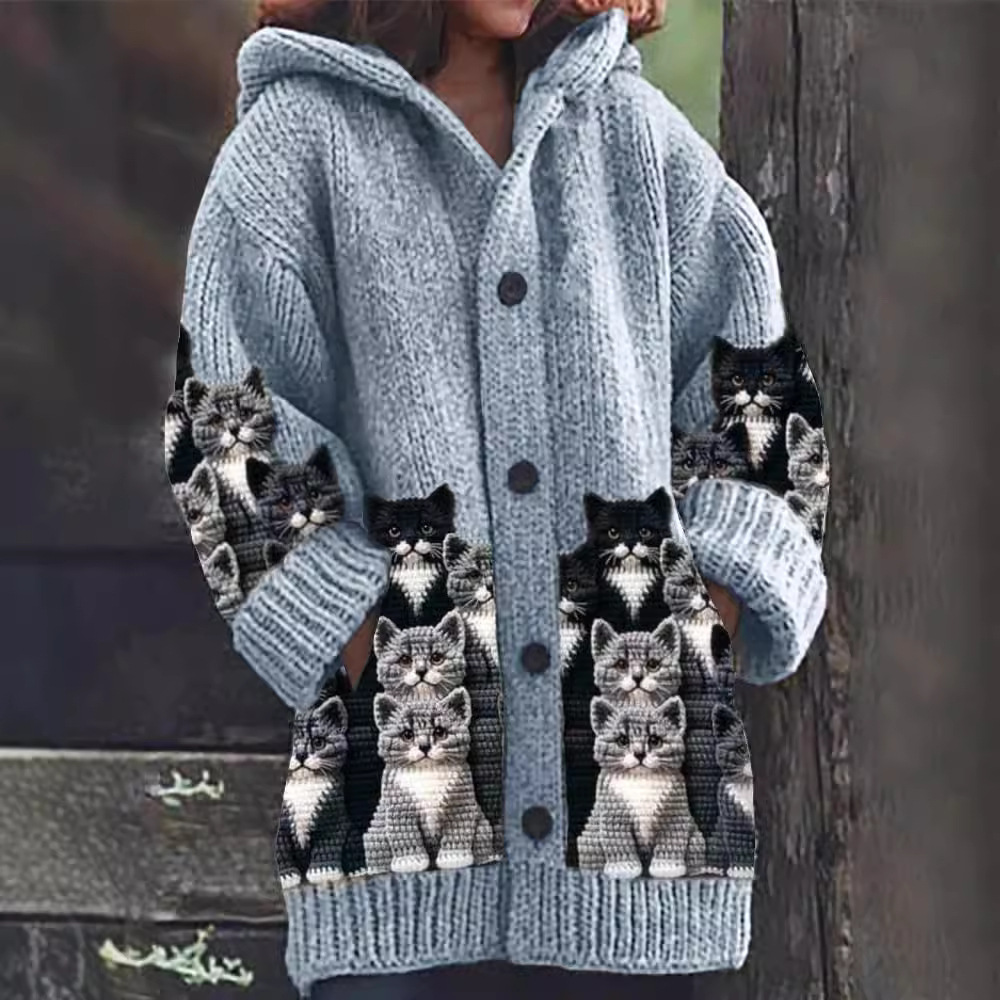 Strickjacke Mit Kapuze | Katzenmotiv