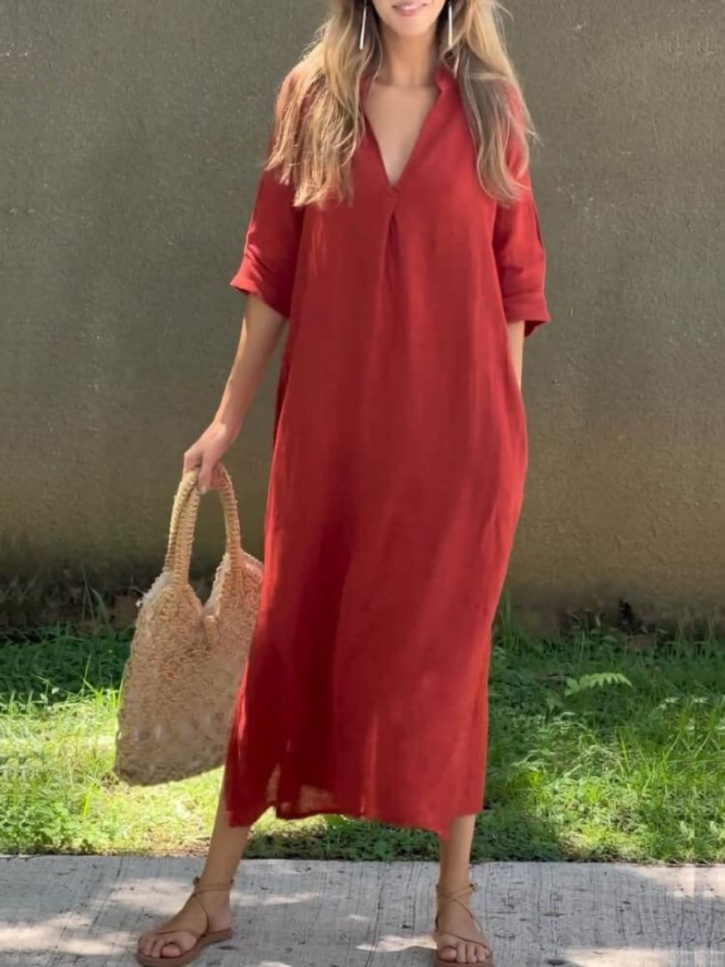 Sommerkleid Damen V-Ausschnitt Halbarm