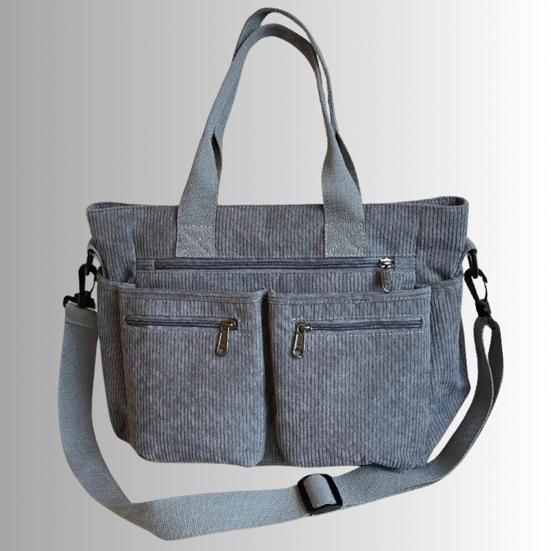 Stilvolles Schultertasche Cord mit Reißverschlusstaschen – Ansicht 5