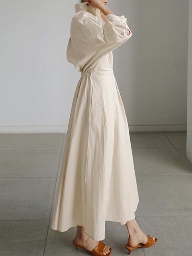 Stilvolles Damen Maxikleid langarm mit Hemdkragen – Ansicht 4