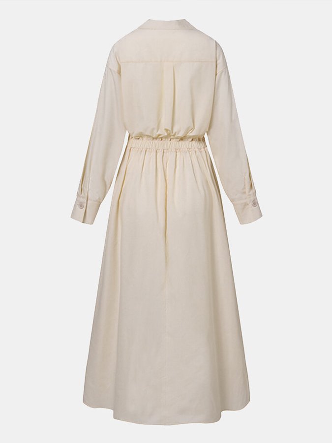 Stilvolles Damen Maxikleid langarm mit Hemdkragen – Ansicht 9