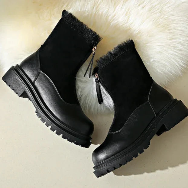Damen Winterstiefel | Schneeschuhe Profilsohle Mit Frontreißverschluss