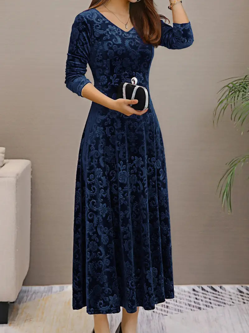 Abendkleid Damen langarm mit V-Ausschnitt