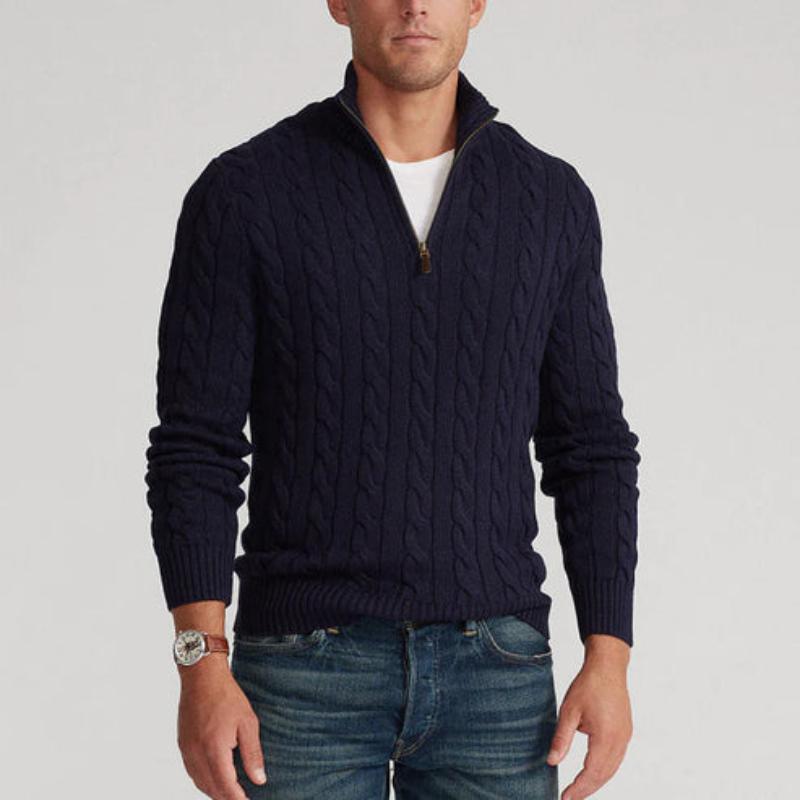 Halbzip Pullover | Zopfmuster mit Stehkragen
