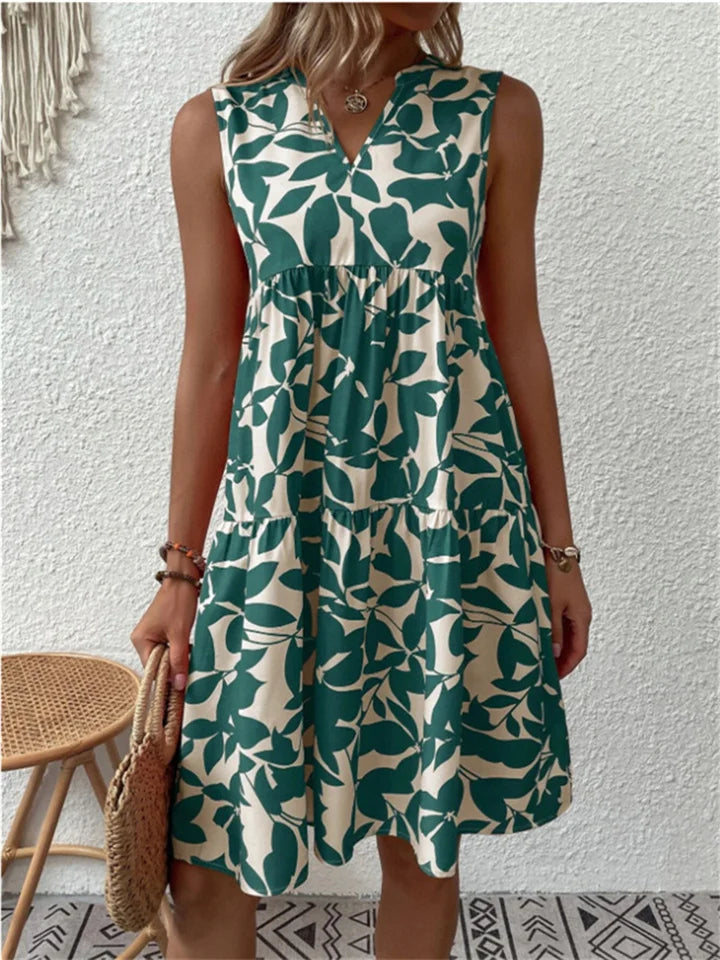 Sommerkleid Damen ärmellos mit Blattmuster
