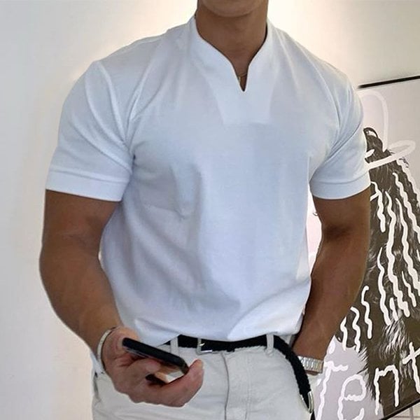 Herren Stehkragen Kurzarm Poloshirt