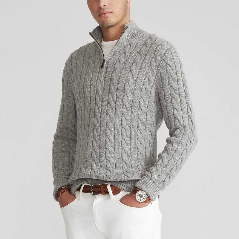 Halbzip Pullover | Zopfmuster mit Stehkragen