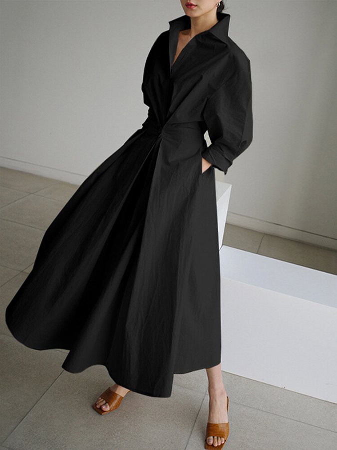 Stilvolles Damen Maxikleid langarm mit Hemdkragen – Ansicht 5