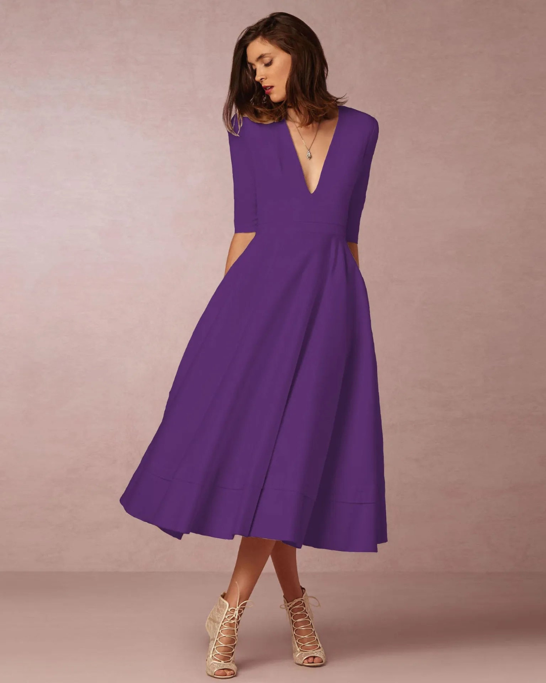 Damen Abend V-Ausschnitt Maxi Kleid