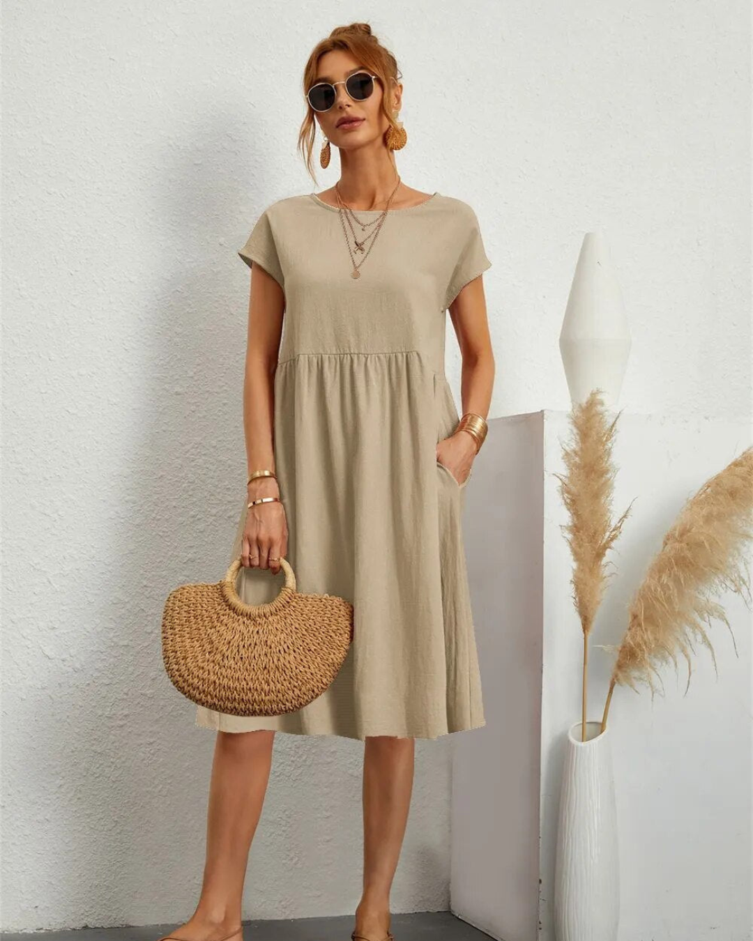 Damen Sommer Midi StrandKleid