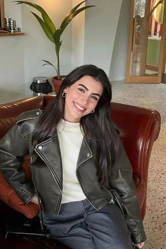 Bikerjacke Damen kurz mit Reißverschluss