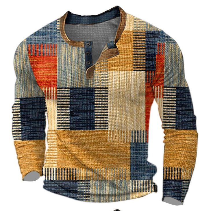 Stilvolles Henley-Shirt Herren langärmelig gemustert
