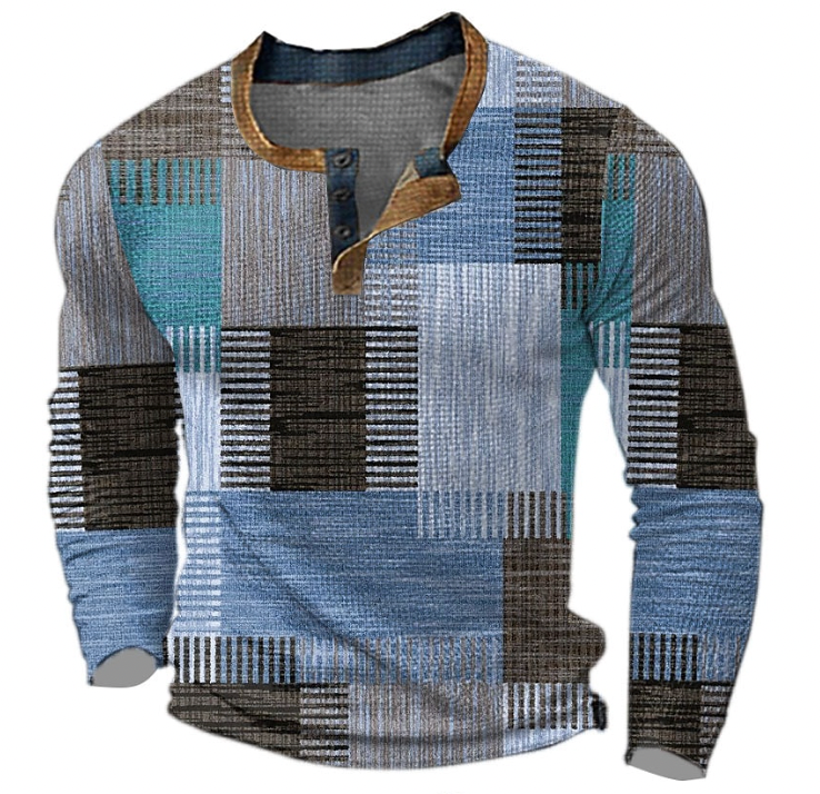 Stilvolles Henley-Shirt Herren langärmelig gemustert – Ansicht 3