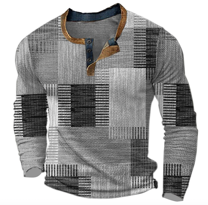 Stilvolles Henley-Shirt Herren langärmelig gemustert – Ansicht 4