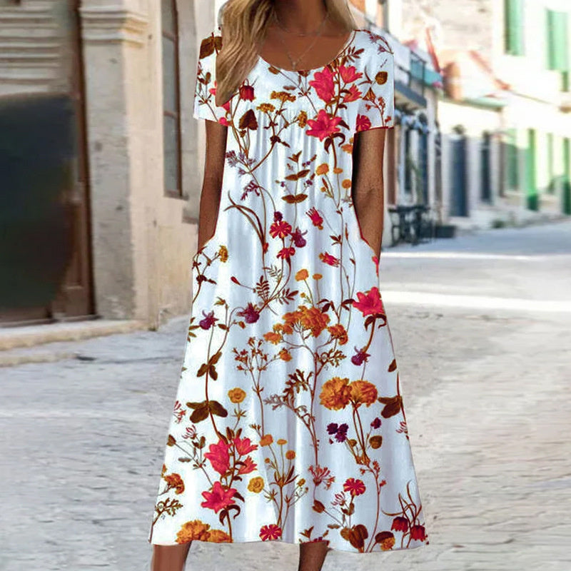 Sommerkleider Damen Kurzarm Blumenmuster