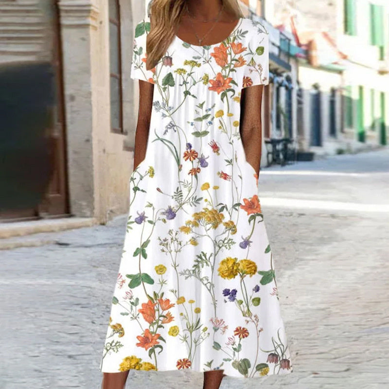 Sommerkleider Damen Kurzarm Blumenmuster