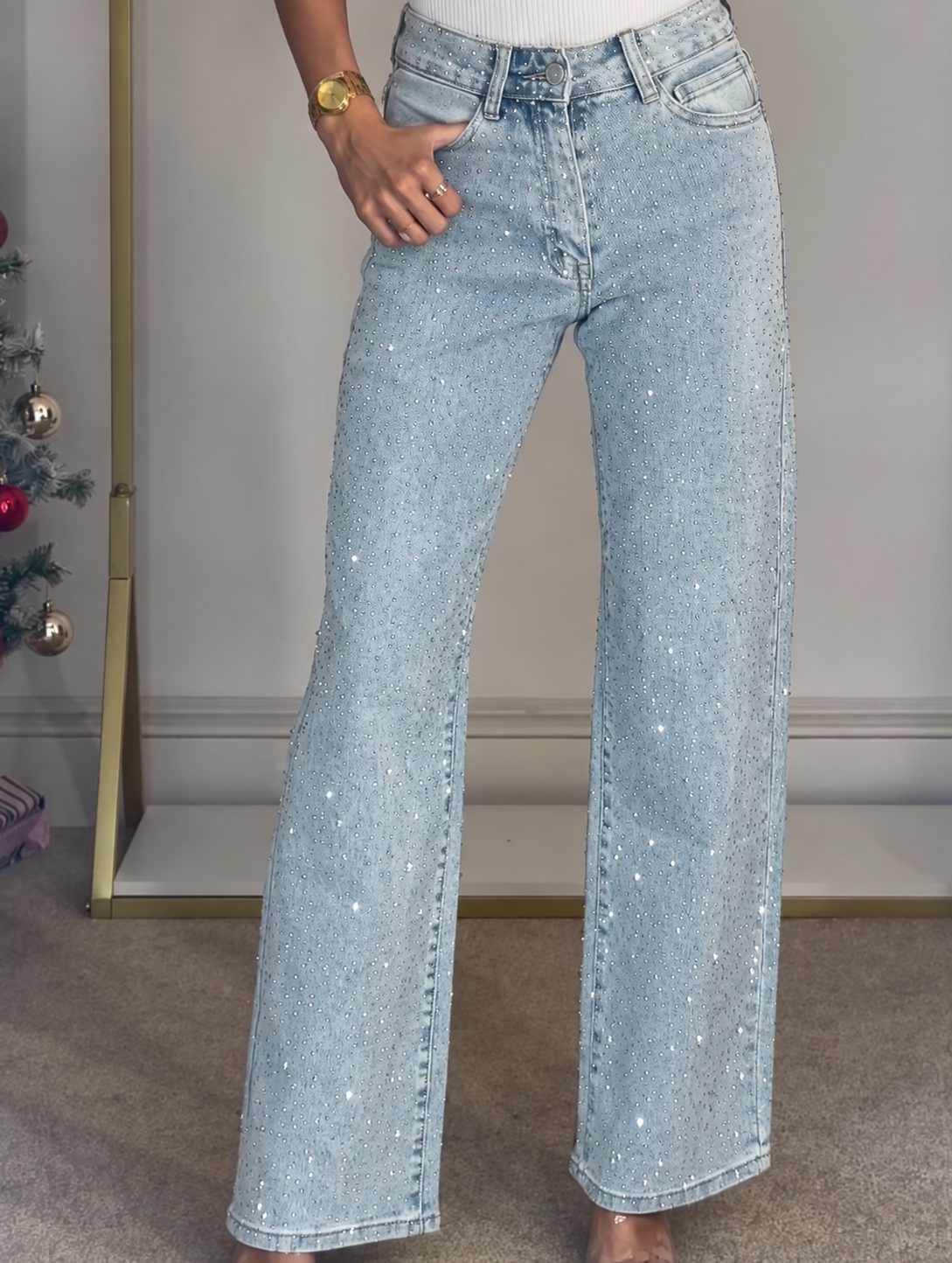 Damenjeans mit Glitzer weitem Bein
