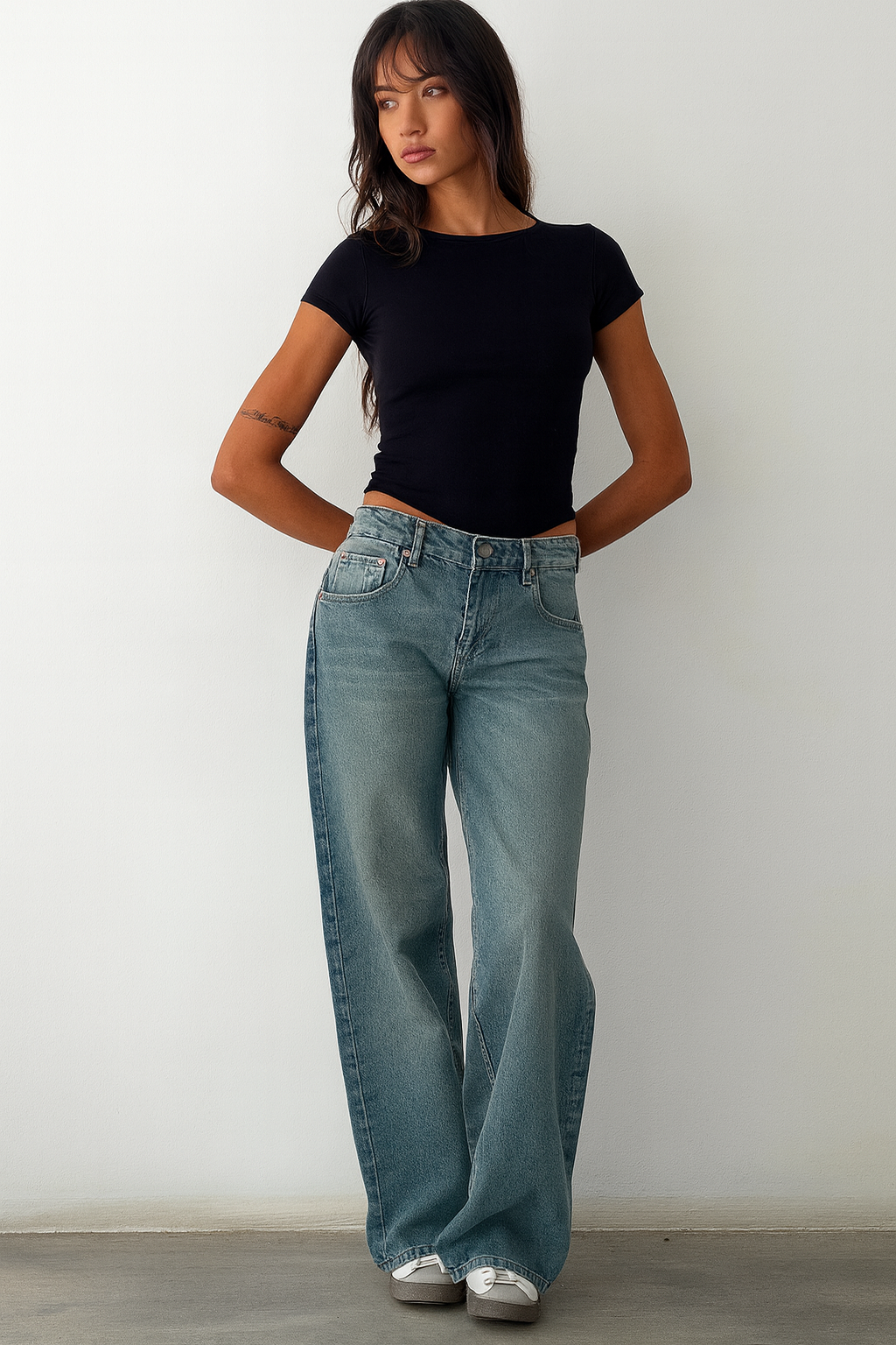 Damen jeans mittelhoher Bund weites Bein