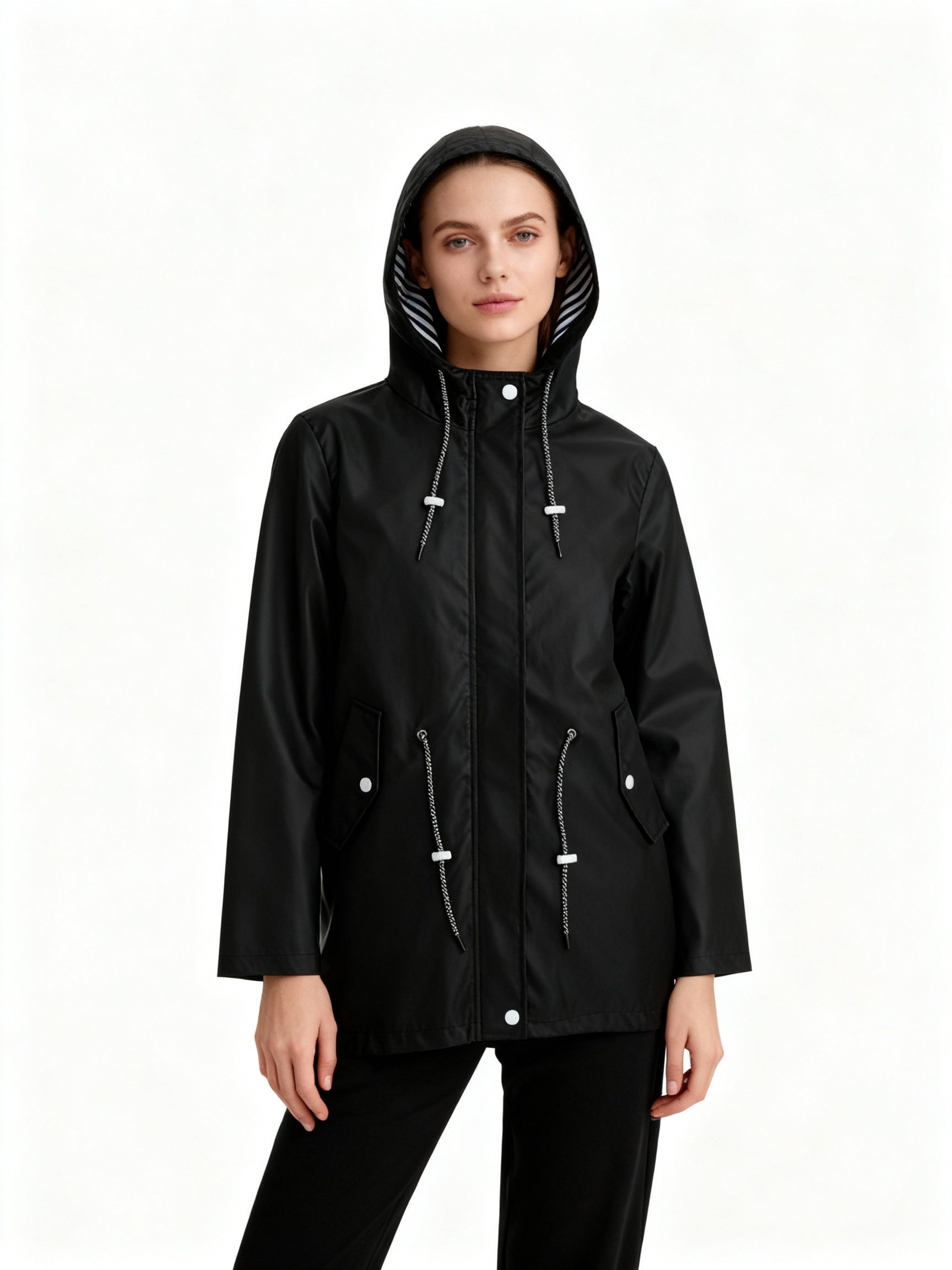 Damen Regenjacke Lang mit Kapuze