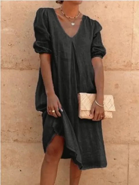 Midikleid Damen mit V-Ausschnitt