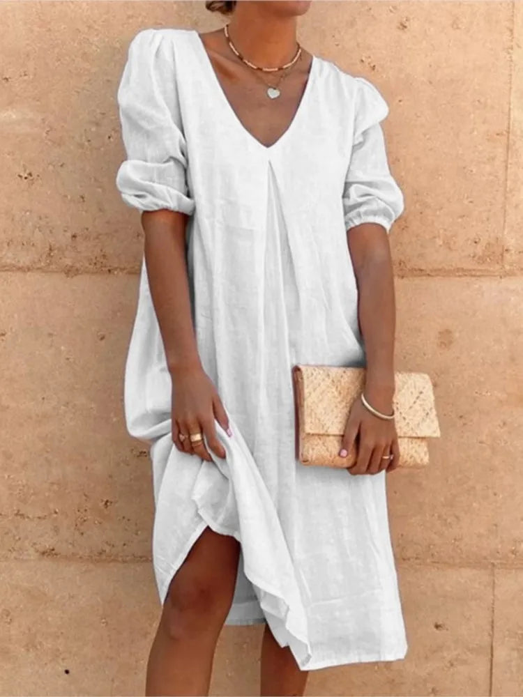 Midikleid Damen mit V-Ausschnitt