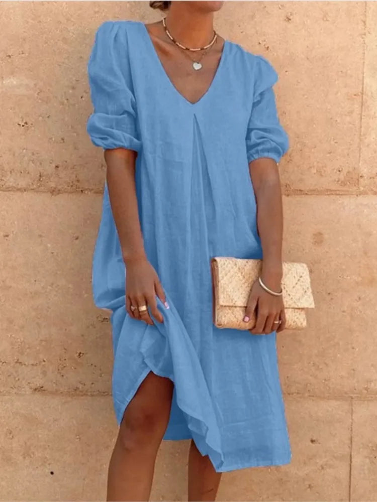 Midikleid Damen mit V-Ausschnitt