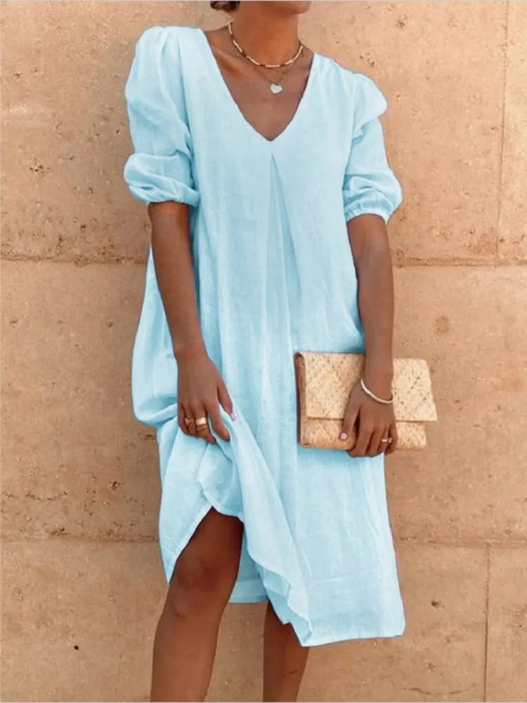 Midikleid Damen mit V-Ausschnitt
