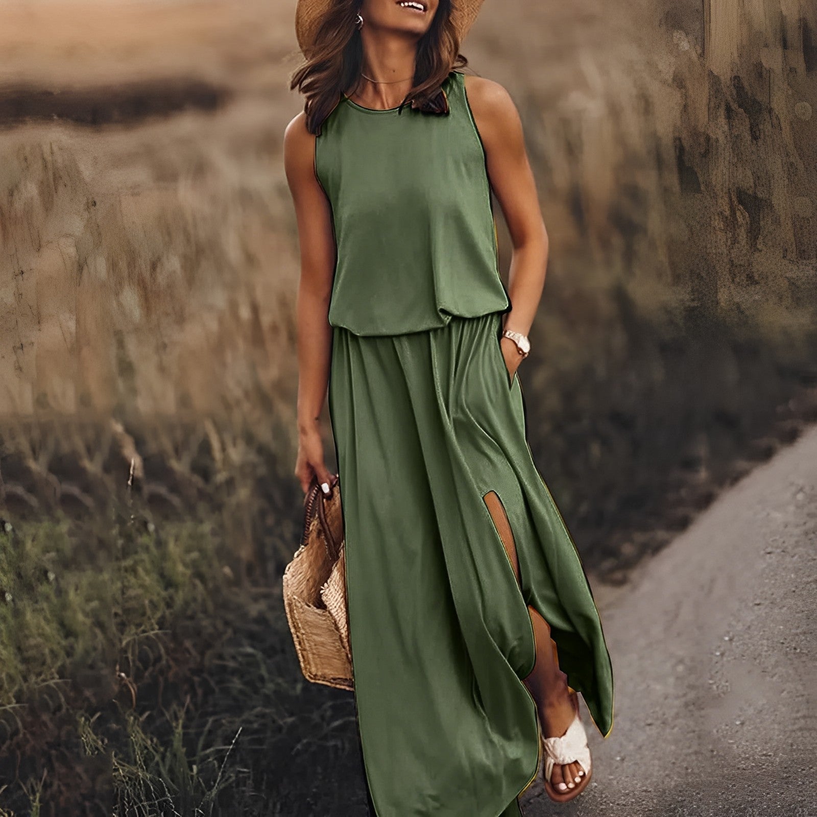 Maxikleid Damen ärmellos mit Seitenschlitz – Ansicht 3